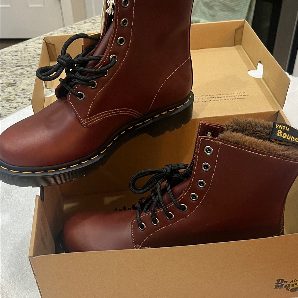 Dr. Martens Brown Lace-Up Leather Boots with Black Sole
